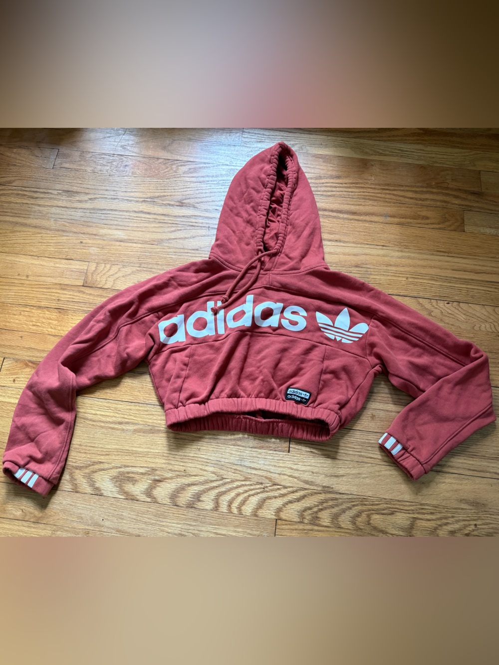 adidas Cropped Hoodie in Dusty Rose with White Logo